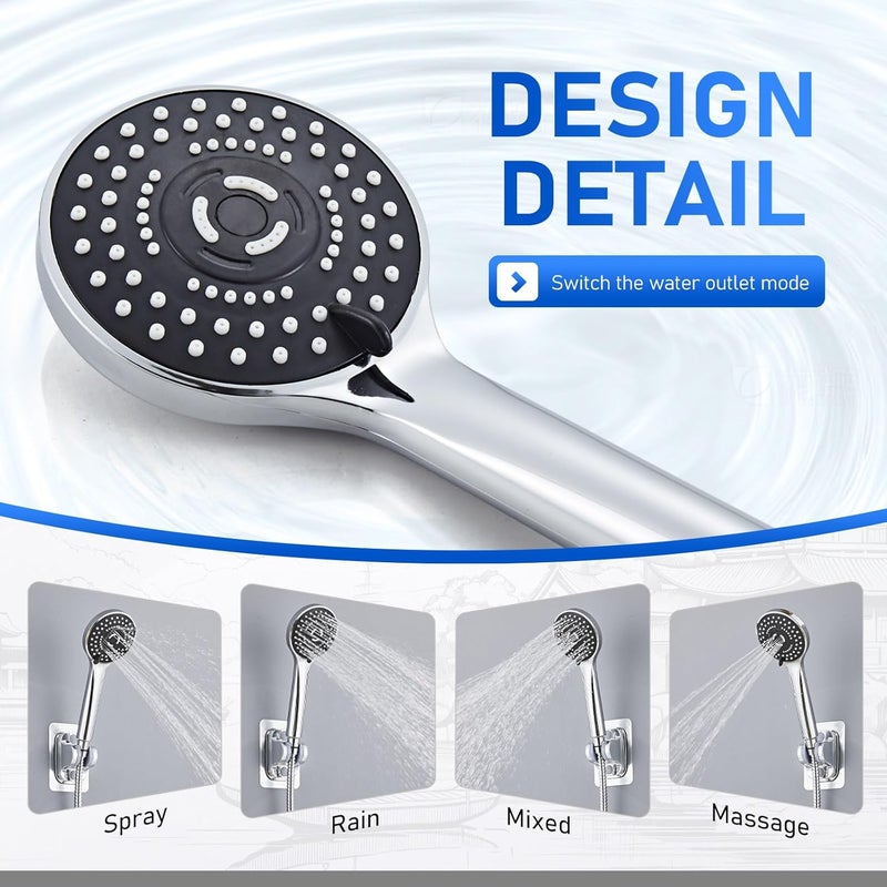 SeaCity Wide Rain Shower Head With 5 Modes Handheld Showerheads, High Pressure Showerhead Combo with Extension Arm for Bathroom Accessories, Adjustable Shower Head with Anti-Clog Nozzles (Chrome) - Image 3
